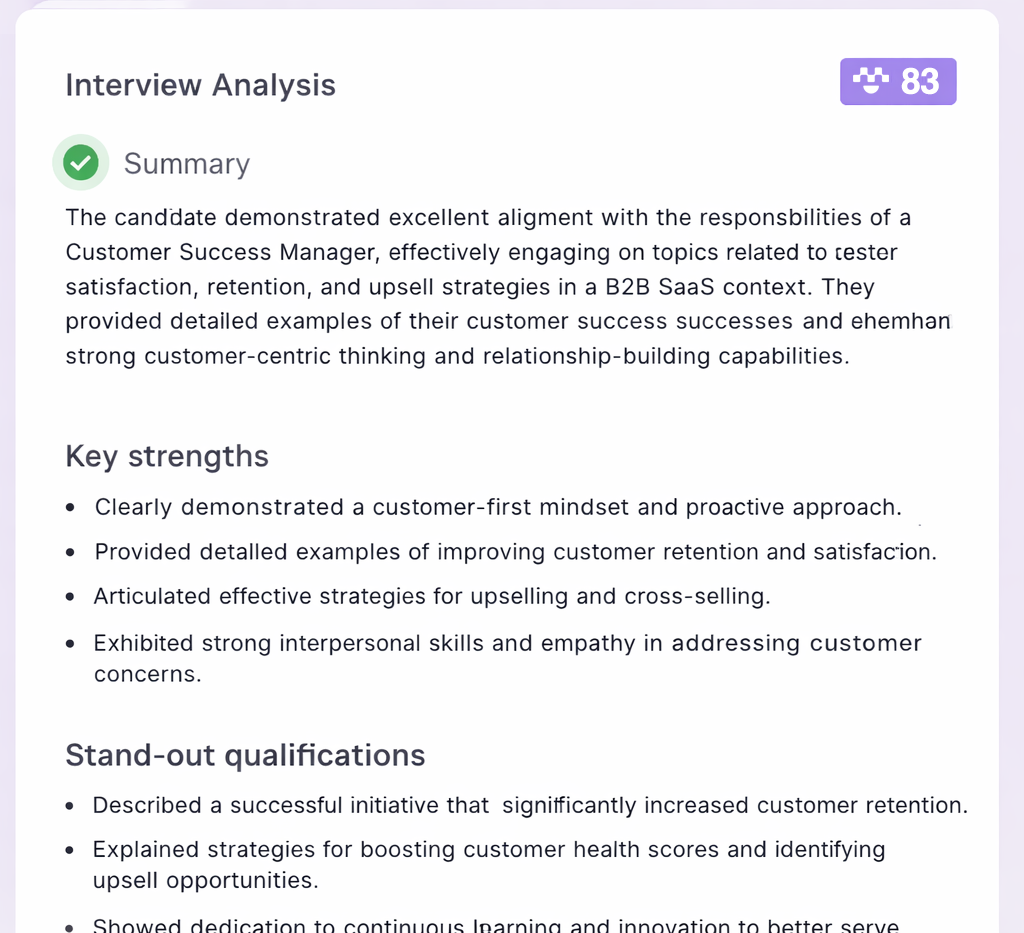 Interview analysis with 0–99 score